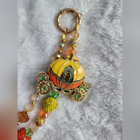 Colorful Beaded 2 Strand Chain with Carriage Purse Charm Bag Chain - Picture 2 of 9